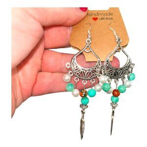 Handmade natural stone boho chandelier earrings